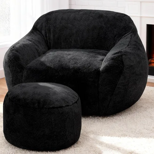 Vista 10 de Puf gigante para adultos, sillas grandes de espuma viscoelástica, sofá puff de gran tamaño con relleno, silla de lectura grande de piel sintética