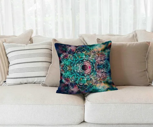 Vista 2 de Solekla Funda de almohada de decoración de granja, funda de almohada de mandala de galaxia de 18 x 18 pulgadas, funda de almohada geométrica