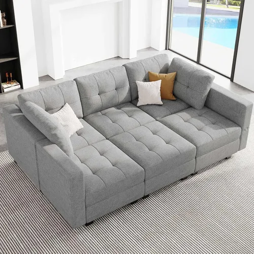 Vista 19 de Belffin Sofá Seccional Modular con Almacenamiento Sofá Cama Seccional Modular para Sala de Estar Azul