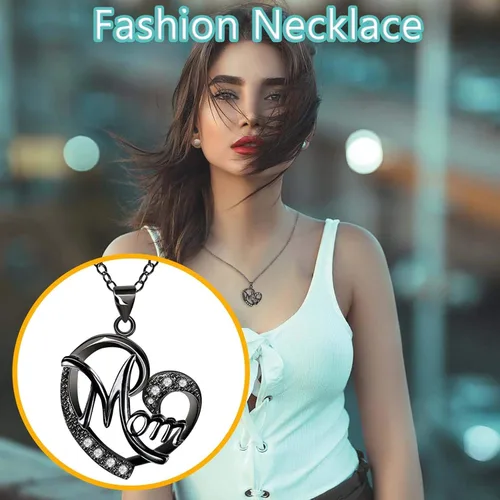 Vista 2 de ZYooch - Dije con la palabra Mom grabada para mujer, collar de compromiso de diamantes de imitación, joyas para regalar