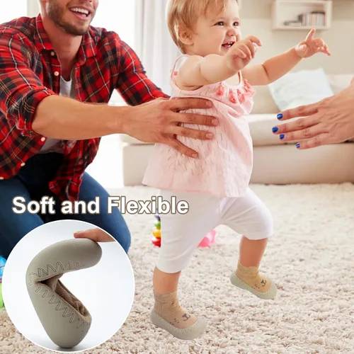 Vista 4 de 2 pares de zapatos antideslizantes estilo caroon para bebés, zapatos para niños y niñas, zapatos para caminar, zapatos de goma suave con pantuflas