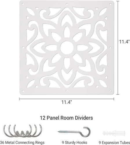 Vista 9 de Yizunnu Divisor de habitación colgante, división de paneles blancos de bricolaje, 12 piezas de pantalla de panel de madera y plástico, separadores