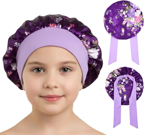 Vista 17 de Gorros de satén para niñas para niñas, gorro de satén para dormir, gorro de noche de seda