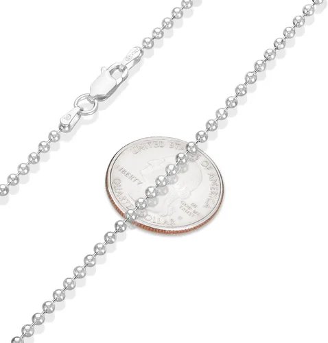 Vista 2 de 1mm-5mm Solid .925 Sterling Silver Ball Military Chain Necklace or Bracelet