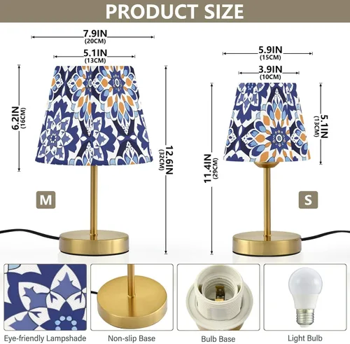 Vista 3 de Blue and White Retro Patterns Table Lamps 3 Way Dimmable Modern Lamps with Stylish Shade for Farmhouse Home Office Decor, Metal Base lampara de mesa