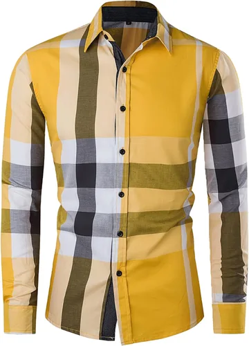 Vista 9 de Camisas Fredd Marshall para hombre, manga larga, ajustadas, 100% algodón a cuadros Negro