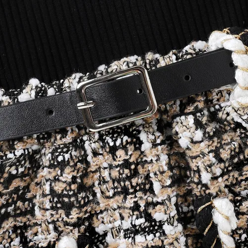 Vista 4 de Fernvia Conjunto de 2 piezas de minifalda de punto con volantes y cuello alto para bebé niña