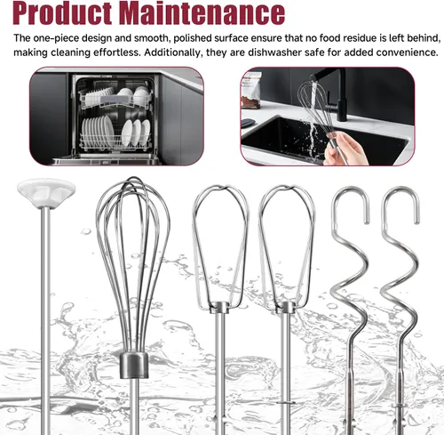 Vista 5 de Accesorios de batidor para batidora de mano para Kitchenaid, batidor, ganchos para amasar y varilla para mezclar líquidos, accesorios de acero