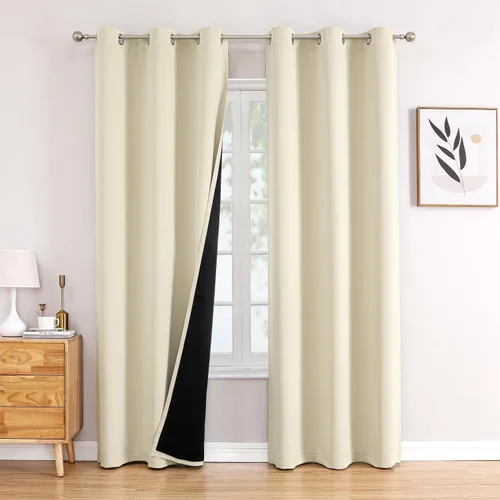 Vista 25 de ChrisDowa Cortinas 100% opacas de 63 pulgadas de largo para dormitorio con forro negro, 2 capas gruesas totalmente opacas con aislamiento térmico