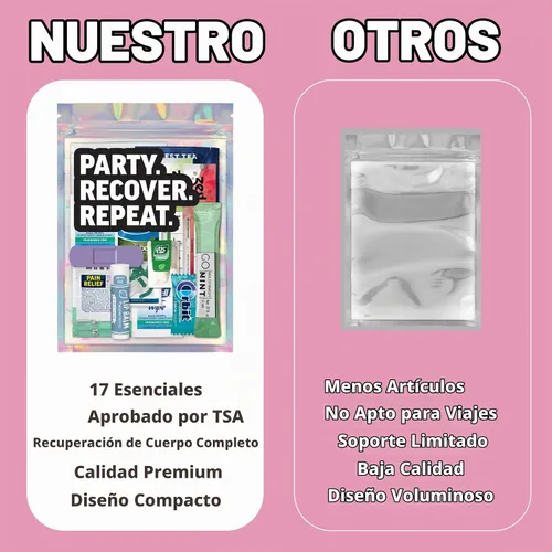 Vista 4 de Kit de Resaca Deluxe XL – 17 Bolsas Premium Prellenadas de 17 Piezas – Regalos de 21º Cumpleaños para Ella, Suministros para Despedida de Soltera