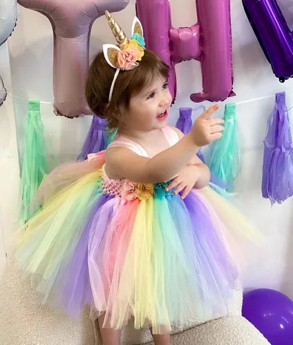 Vista 4 de Baby Girl CostumeToddler Girls Tulle Dress Pink Tutu Skirt Princess Birthday Sundress with Headband