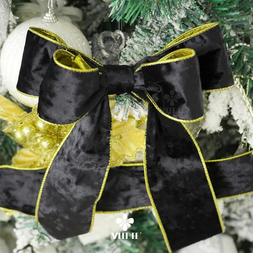 Vista 6 de MEEDEE Black and Gold Velvet Ribbon 2.5 inch with 10 Yards Spool Two Tone Velvet Wired Ribbon for Gift Wrapping, Halloween Wreaths, Christmas Tree
