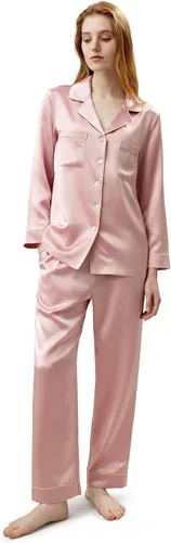 Vista 9 de LilySilk Pijama de seda para mujer, con ribete dorado, 100% seda, lavable Verde aguacate