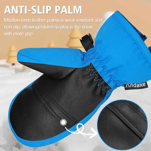 Vista 6 de Andake Guantes de esquí para niños, impermeables y transpirables, guantes de nieve cálidos de invierno para edades de 4 a 7 años, para bebés y niños