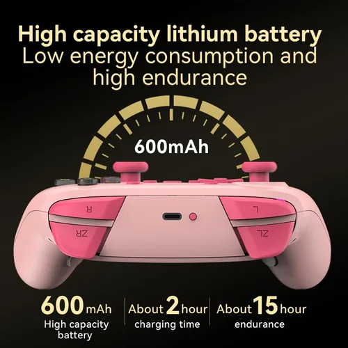 Vista 5 de RALAN Pink Wireless Pro Controller Compatible with Nintendo SwitchOLEDLite, with LED Color Light, Programmable Function, Wake-Up, Gyro Axis, Turbo