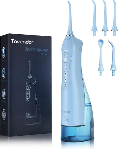Vista 14 de TOVENDOR Irrigador de agua eléctrico, irrigador oral dental recargable inalámbrico IPX7, impermeable, 10.1 fl oz, limpiador de dientes de agua