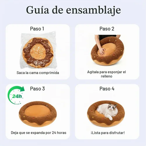 Vista 7 de Cama calmante para gatos de interior, cama lavable para mascotas A-Donut