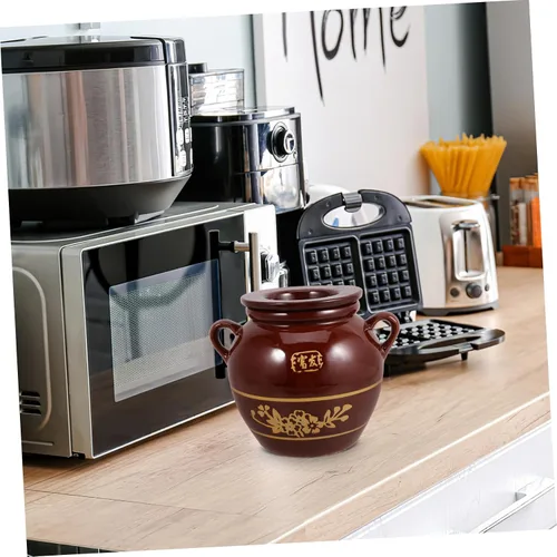 Vista 2 de Yardwe Tarro de encurtido de cerámica con capacidad de 4 libras, contenedor de aceite de manteca de cerdo de porcelana china, tarro