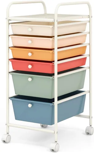 Vista 34 de COSTWAY Carrito de almacenamiento rodante con 4 cajones, carrito de almacenamiento de plástico y organizador con 4 cajones extraíbles, carrito