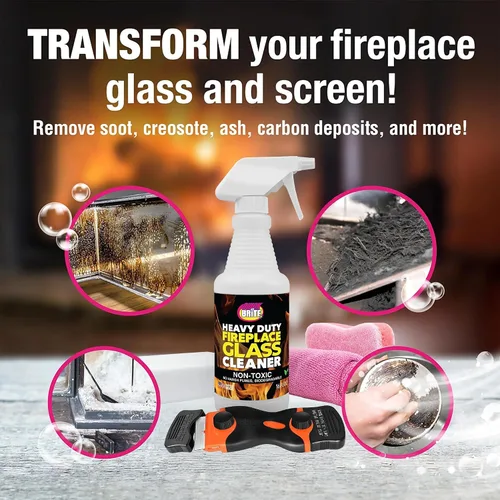 Vista 2 de Quick 'n Brite Kit de limpiador de vidrio para chimenea – Limpiador resistente de 16 onzas con herramienta raspadora, esponjas de melamina
