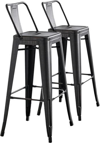 Vista 20 de AC Pacific Juego de 2 taburetes de metal de 24 pulgadas, estilo rústico campestre con respaldo bajo, construcción ligera y resistente, fácil