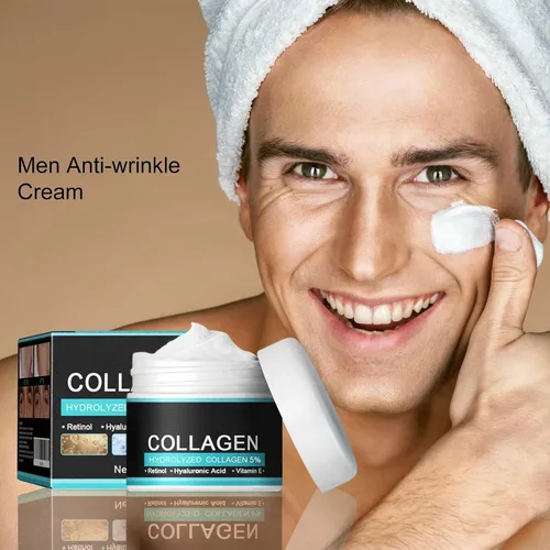 Vista 2 de Crema antiarrugas de colágeno para hombres – 1.76 oz de crema hidratante facial con 5% de colágeno hidrolizado, retinol, ácido hialurónico
