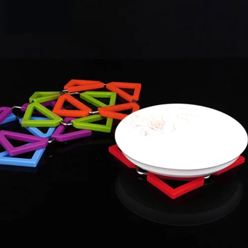 Vista 5 de Foldable Hot Pot Holder Trivet Mat, 5 Pack Silicone Stainless Steel