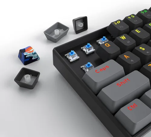 Vista 6 de Owpkeenthy Teclado mecánico con cable 60% para juegos con interruptor azul, teclado RGB ultra compacto, teclas retroiluminadas, teclas N-Key