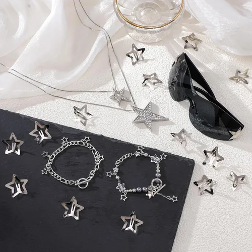 Vista 6 de 35 Pcs Y2K Accessories Set for Women, Silver Y2k Jewelry Set with Layered Necklace Retro Sunglasses Star Hair Clip Earing and Bracelet, Vintage 90s
