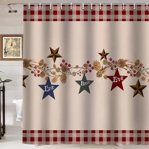 Vista 40 de Namdeva Cortina de ducha con bandera estadounidense, diseño de estrellas y rayas patrióticas, 4 de julio, Día de la Independencia, tablero