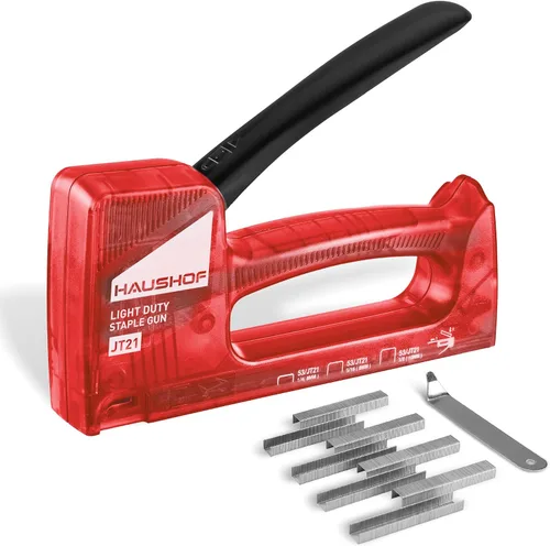 Vista 9 de HAUSHOF Pistola de grapas ligera, pistola de grapas para tapicería con 800 grapas JT21 y removedor de grapadoras, se adapta a grapas JT21 de 1/4