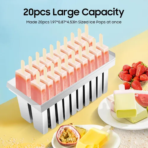 Vista 2 de 20 moldes de helado caseros, moldes comerciales de acero inoxidable, capacidad de 0.25 libras, moldes para hacer bricolaje de fácil liberación