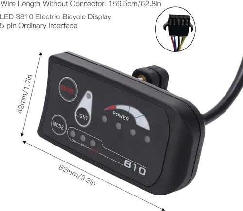Vista 2 de Pantalla Eléctrica, Pantalla LED Eléctrica Panel de Control 36V 48V S810 Medidor de Pantalla LED para Eléctrica 5 Pin Ordinario Interfaz de Montar