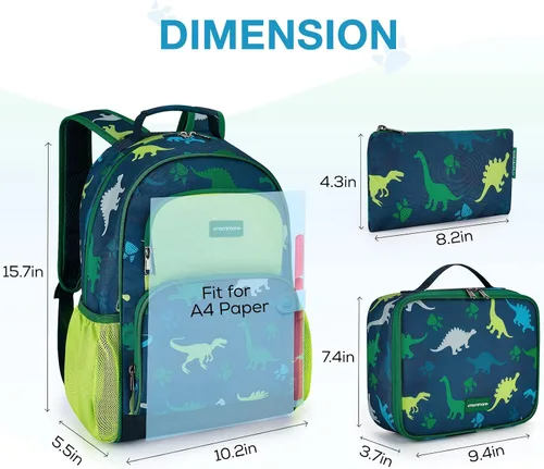 Vista 5 de mommore Juego de mochila para niños y niñas de 4 a 8 años A-dinosaurio