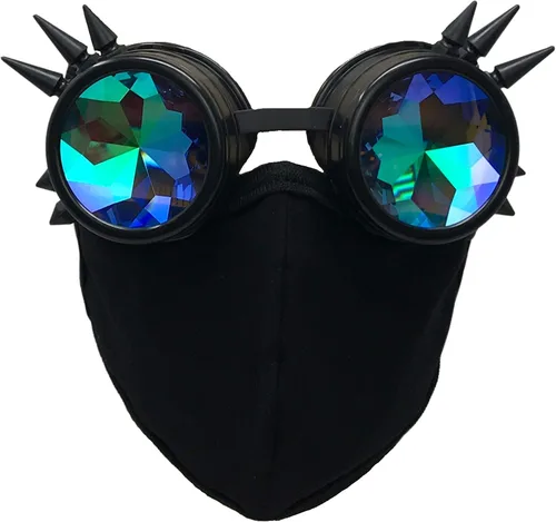 Vista 10 de Cyber Goth Punk Steampunk face mask-Reusable Black Cotton-Rave Goggles-Glasses Estilo #1