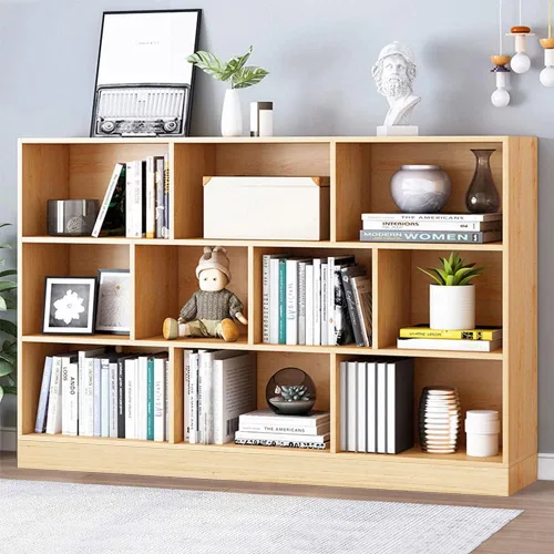 Vista 40 de IOTXY - Estantería de madera con espacios abiertos, 3 niveles, con patas, 5 cubos, color azul brillante Nordic Minimalist Style, MDF
