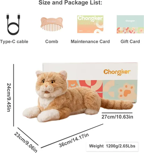 Vista 7 de Chongker Gato robot interactivo de 24.8 pulgadas de peluche, animales de peluche realistas, gato robótico compañero con latido cardíaco ronroneando