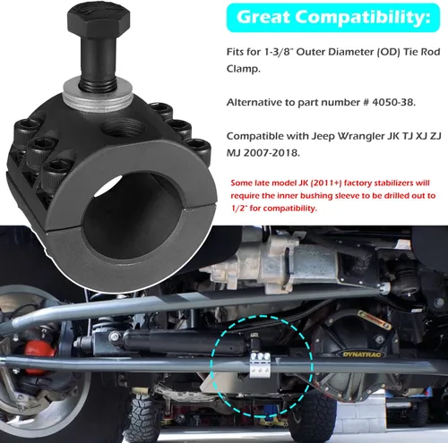 Vista 2 de Abrazadera de barra de acoplamiento del estabilizador de dirección (tubo de diámetro exterior de 1-3/8") se adapta a Jeep Wrangler JK TJ XJ ZJ MJ