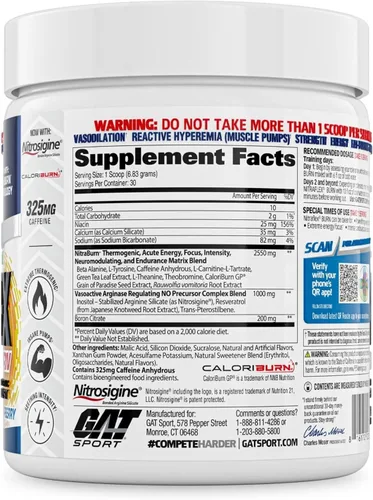 Vista 2 de GAT SPORT NITRAFLEX Burn, pre-entrenamiento, frambuesa azul, 30 porciones