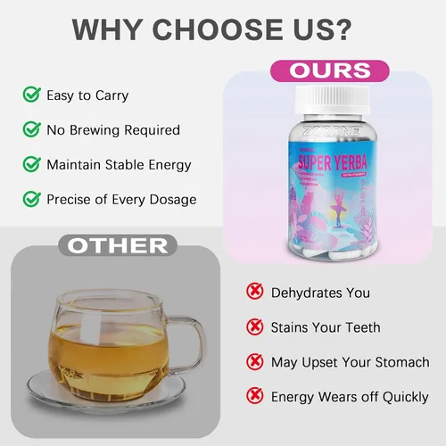 Vista 6 de Zooone Super Yerba Mate Cápsulas - Fórmula de cerebro de yerba con melena de león, salud intestinal, enfoque, memoria, suplemento energético