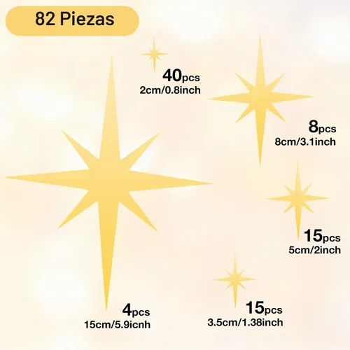 Vista 2 de Zonon - 82 piezas de calcomanías de espejo para pared, calcomanías de estrella decorativas, removibles, 3D, espejo acrílico, calcomanía de estrella