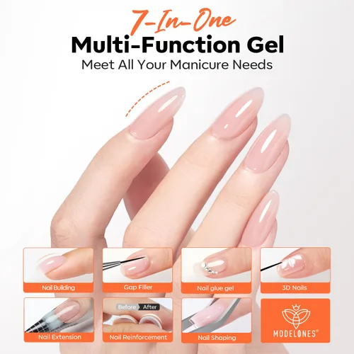Vista 4 de modelones - Gel de uñas de construcción, esmalte de uñas transparente de 7 en 1 con cepillo separador extraíble, gel de base de goma curado