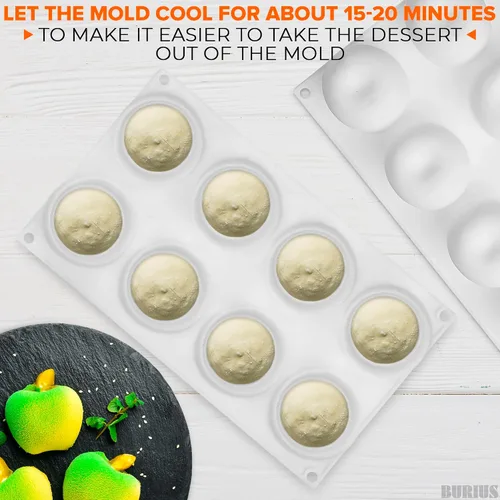 Vista 4 de Molde de silicona de manzana de 8 cavidades, molde de manzana de 11.22 x 6.69 x 2.3 pulgadas para hornear vacaciones, mousse, pasteles, gelatina