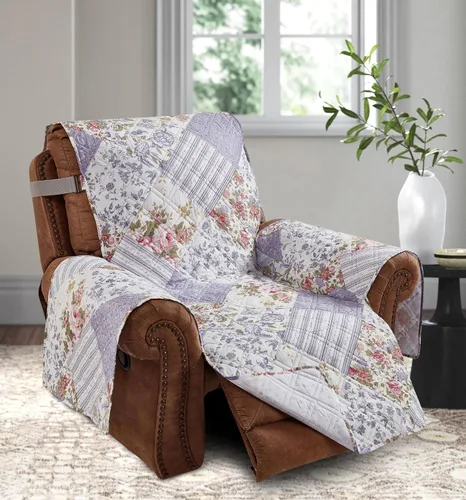 Vista 38 de Brilliant Sunshine Blue Plaids & Stripes - Funda para sillón de sofá, asiento de 23 pulgadas Patchwork Design, Non Slip Sofa Cover, Quilted