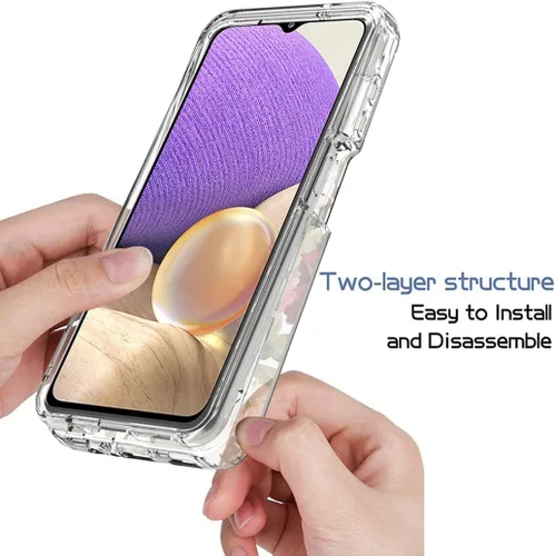Vista 4 de Funda para teléfono Galaxy A32 5G, Galaxy M32 5G SM-A326 con protector de pantalla de vidrio templado, bonito patrón floral transparente, funda