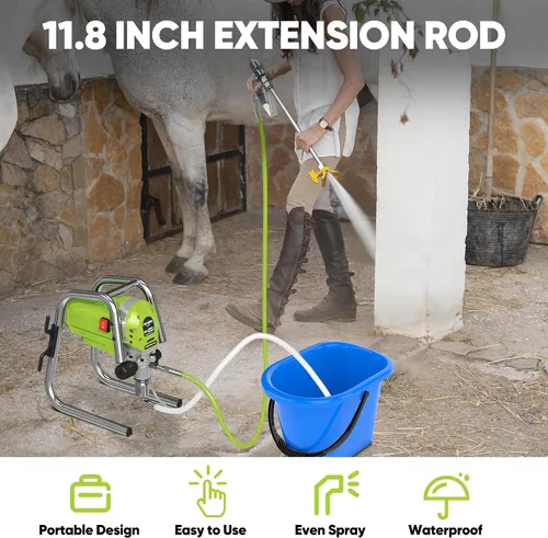 Vista 4 de Pulverizador de pintura sin aire de 1200 W, pistola pulverizadora de pintura de alta eficiencia de 3300 PSI, sin adelgazamiento, con varilla