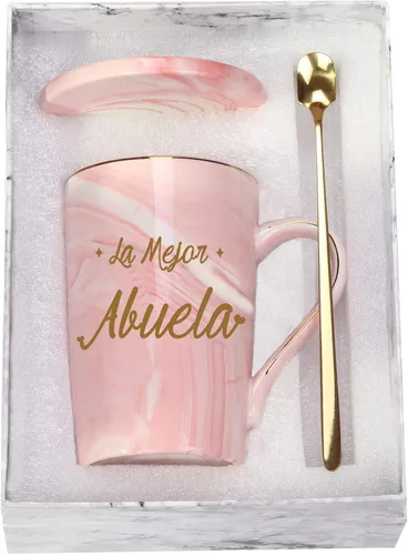 Vista 8 de WENSSY La Mejor Abuela - Taza de regalo para el día de la madre y cumpleaños, 14 onzas, color rosa con caja de regalo