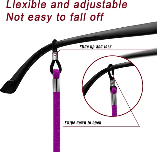 Vista 4 de VOOGLASS Correa para lentes (6 unidades) para gafas deportivas, cordón ajustable para lentes de sol, soporte para el cuello, retenedor de cordón