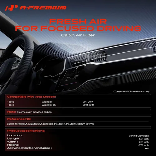 Vista 2 de A-Premium 2-PC Filtro de aire de habitáculo con carbón activado Compatible con modelos Jeep - Wrangler 2011 3.6L, Wrangler 2012-2017 3.8L, Wrangler