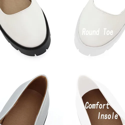 Vista 5 de Zapatos de vestir Oxford con puntera redonda y correa al tobillo para mujer, plataforma y tacón bajo